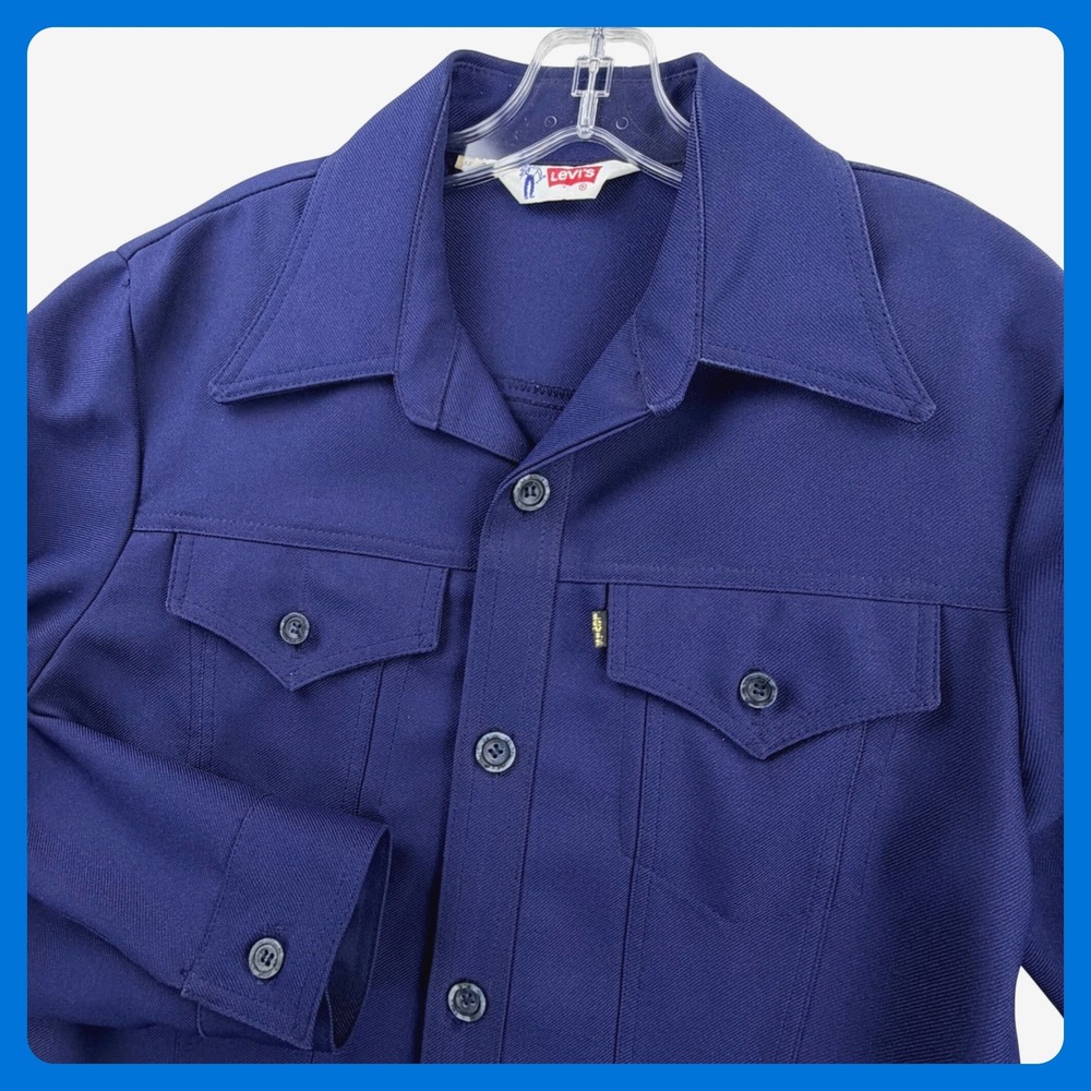 Vintage 70s Levis Western Ranch Shirt Jacket Men M Blue STA-PREST Black Tab USA